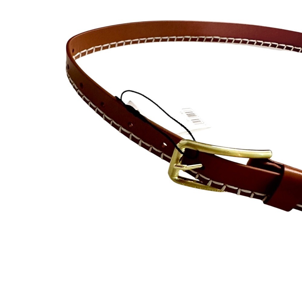 NWT‎ Adolfo Dominguez Brown Leather Belt with Gold Buckles - length 50.5"